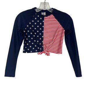 Art Class Swim Rash Guard Girls Large Red White Blue Patriotic